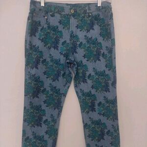 Diane Gilman 12P X 26.5" Women’s Blue Green Floral Print Stretch Jeans